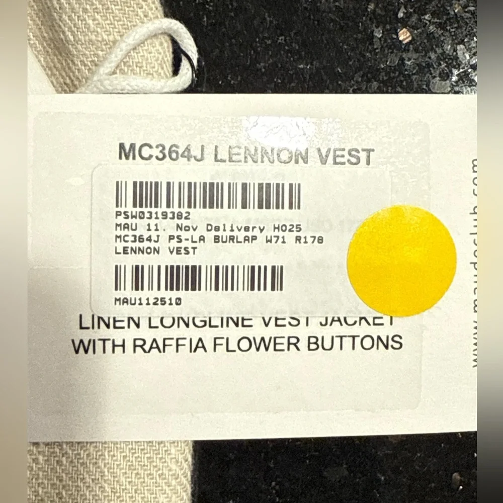 Maude Club Lennon Linen Longline Vest – Raffia Flower Buttons | Size S | NWT - Picture 5 of 6